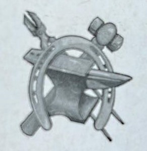 logo of anvil with horseshoeing equipment for Jacob Harris