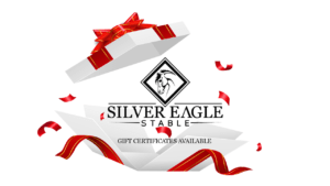 image of the silver eagle stable logo inside a gift box