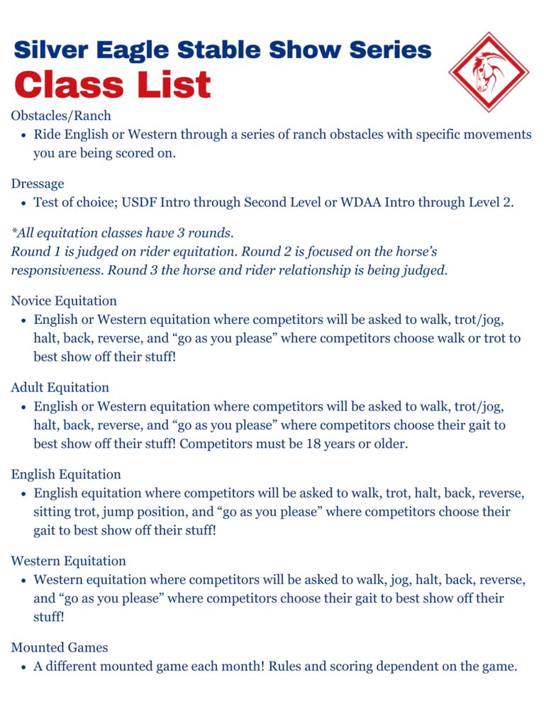 SES In House Show Series Class List