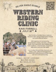 https://hopoti.com/stable/SilverEagleStable/booking?event=2588025 western riding clinic flyer